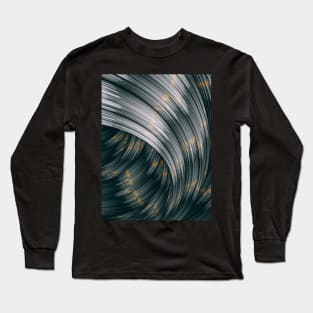 Fountain Flux Noir Metallic Abstract Minimal Artwork Long Sleeve T-Shirt